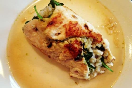 Chicken Rollintini with Pesto, Baby Spinach & Brown Rice recipe