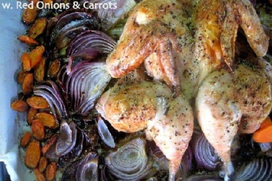 Roasted Butterflied Chicken w. Onions & Carrots recipe