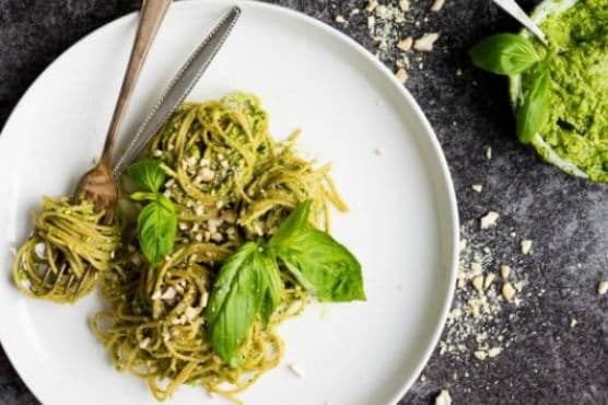 Whole Wheat Spaghetti with Basil Avocado Pesto recipe